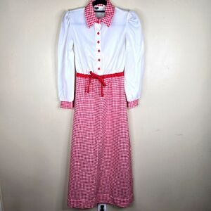 1970s Maxi Dress Polyester Red Gingham JC Penney Dress size S